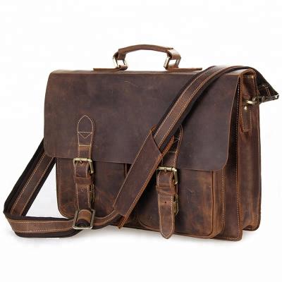 China TOGGLE BAG Messenger Bag Vintage Genuine Leather Briefcase For Men Large Leather Laptop Satchel Bag for sale