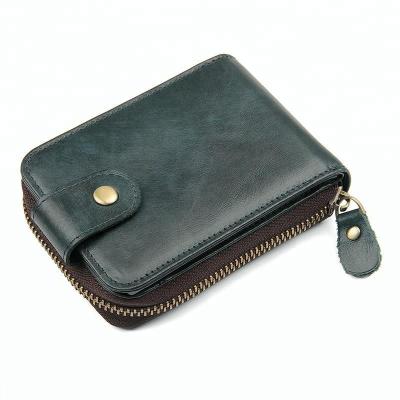 China Blue Genuine Leather RFID Credit Card Blocking Card Holder Fashion Women Men Leather Card Bags for sale