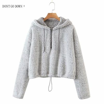 China New Kuerfit Women's Clothing Autumn Long Sleeve Lambskin Loose Hoodie OEM Jasi Woolen Coat Hooded Sweater for sale