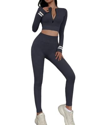 China Newest Breathable Gym Set Women Fitness Seamless Workout Clothes Workout Zipper Long Sleeve 2 Piece Set for sale