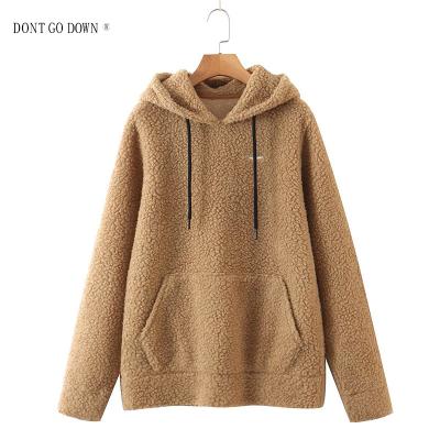 China Women Autumn Embroidery Lamb Wool Sweater Anti-wrinkle Kuerfit OEM Pull Pullover Casual Hooded Hoodies for sale