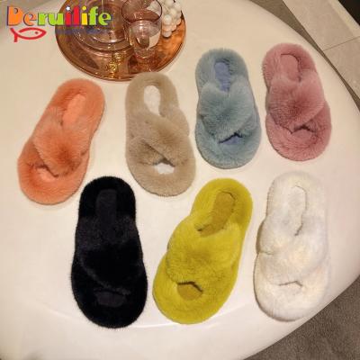 China Hot Selling Rabbit Fur Slippers Faux Fur Slippers Fashion Trend Sexy Pink Fluffy Slippers Soft Slippers For Women for sale