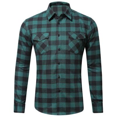 China Custom Color Pocket Casual Shirts Newest Anti-pilling Men's Flannel Shirt Spring Full Sleeve Plaid Custom Fitted Matching Pattern for sale