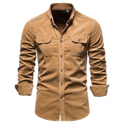 China Custom Solid Color Corduroy Long Sleeve OEM Anti-pilling Casual Shirts For Men Long Sleeve Cotton Mens Dress Shirts for sale