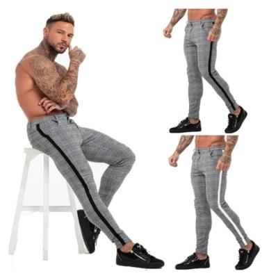 China US Size 2021 Mens Anti-Static Casual Stylish Fashion Design Plaid Printing Slim Skinny Slim Fit Pants And Breeches Long for sale