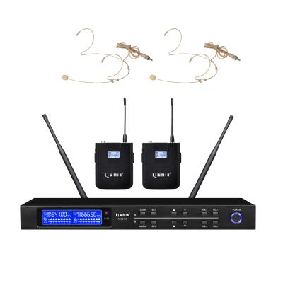 China Professional Wireless Headphone Microphone RD3800 UHF PLL Best Dual Channel Wireless Microphone System With Mini Body-Package And Headset Hidden Mics for sale