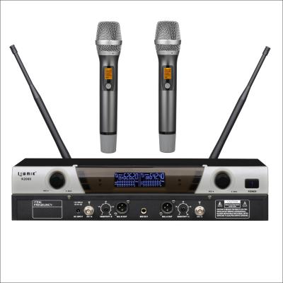 China Pro KTV UHF PLL Handheld Karaoke Microphone KA2145 Dual Channels Wireless Handheld Microphone System for sale