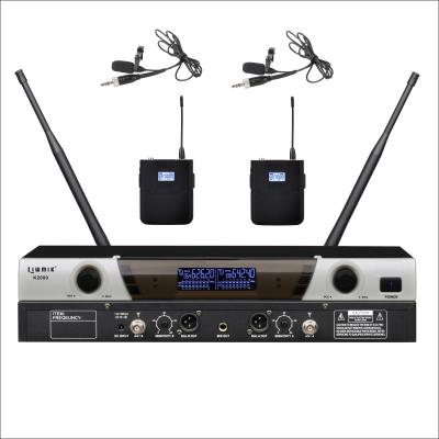 China Lavalier Microphone KD2405 Pro MIC Dual Channel UHF Wireless PLL Wireless Microphone System with small body pack+mini lavalier clip lapel,wide use for sale