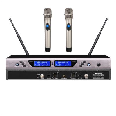 China Pro UHF Auto Portable Mute UE2274 Karaoke Dual Channels Wireless Handheld Wireless Microphone With Dynamic MIC for sale