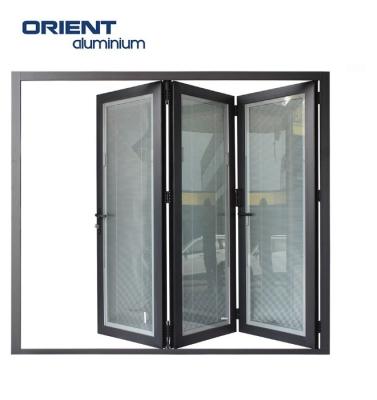 China Exterior Folding Screen Bi Folding Glass Plate Door Folding Doors in Aluminum Folding Glass Door Bathroom for sale