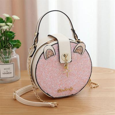 China Waterproof Fashion Tote Glitter Studded Sequins Silver Stitched Leather Ladies Handbags With Chain for sale