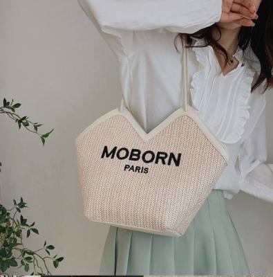 China Other Women's Handbag 2022 New Fashion Single Shoulder Cross - Body Bag Letter Straw-woven Zipper Tote Ladies Bag for sale