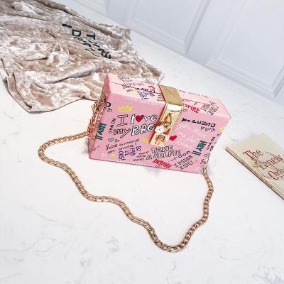 China Other Cross - Body Chain Bag Square Box Purse With Lock Hasp Wholesale Hot Hiphop Graffiti Chain for sale