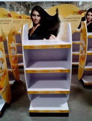 China Wood flooring movable hair care shampoo display stand Te koop