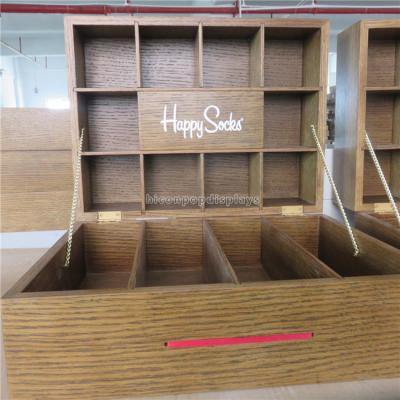 China Wood Clothing Store Fixtures , Table Top Lockable Cotton Socks Display Case for sale