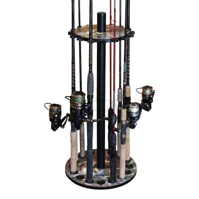 China Wooden Fishing Rod Display Rack Round Pole Holder Fishing Reel Rack for sale