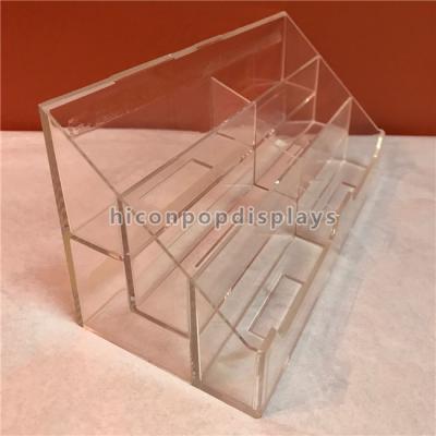 China Retail Store 3 Step Counter Display Racks Clear Acrylic Display Holder For Brochure for sale