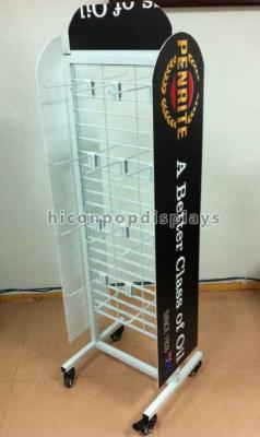 China White Coated Wire Metal Supermarket Display Shelves Floor Standing With 4 Casters for sale