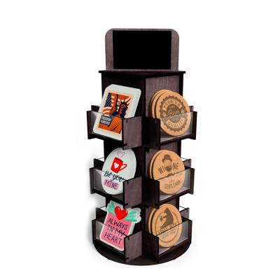 China Custom Rotating Stickers Display Rack Countertop Wood Acrylic Display Stand Te koop