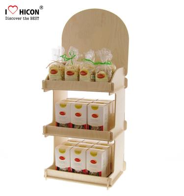 China Counter Top Wooden Display Racks 3-Layer Wood Display Shelf For Retail Store for sale