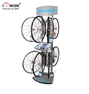 China Enrich Client Involvement Metal Display Rack Bicycle Accessories Retail Display Floor Stand for sale