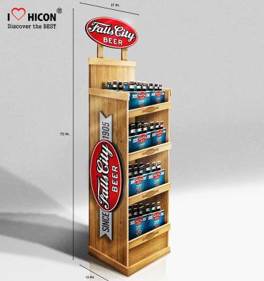 China 3 Seconds Catch Clients Wooden Beer Display Racks Wine Merchandising Displays for sale