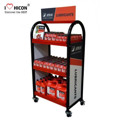 China Create More Value Floor Metal Display Racks Lubricating Motor Oil Display Shelf for sale