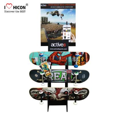 China Custom Logo Wooden Display Racks Floor Skateboard Rack Display For Retail Store for sale