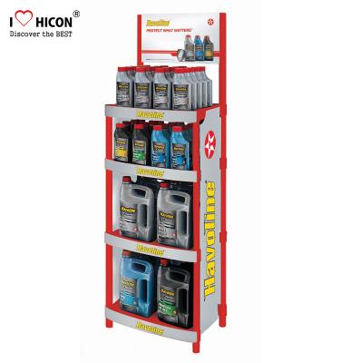 China Attractive Customized Floor Metal Display Racks Lubricating Motor Engine Oil Display Shelf for sale