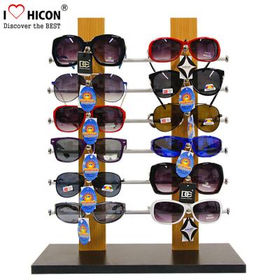 China 12 Pairs Wood Sunglass Display Desktop , Custom Eyewear Display Rack Simple Design for sale