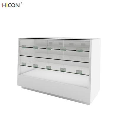 China Durable Floor Glass White Wood Store Gondola Shelving Units for sale