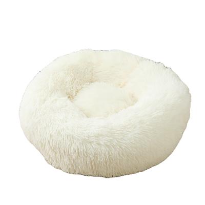 China Hondenmand Fluffy Soothing Pet Bed Plush Donut Long Travel Dog Bed Around Orthopedic Kennel Cat Puppy Sofa Bed House Sofa Sleeping Bag for sale