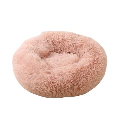 China Travel Plush Round Dog Bed Bedroom Mat Winter Warm Sleeping Cats Nest Portable Long Plush Basket Dog Soft Pet Cushion Pet Supplies for sale