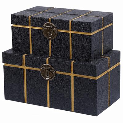 China Wholesale High End Home MDF Black Leather Textured Decorative Box Gifts And Crafts Luxurious Wooden Jewelry Box for sale