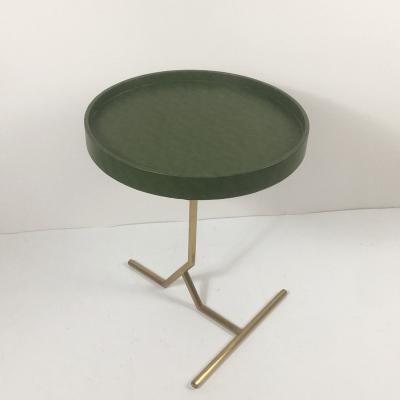 China Customized High End Modern Round Metal Style Leather Side Coffee Table Nordic Side Table for sale