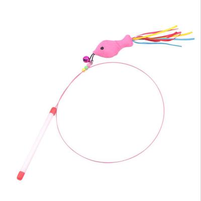 China Bell Viable Youthful Fish Feather Steel Wire Pet Cat Funny Stick Toy for sale