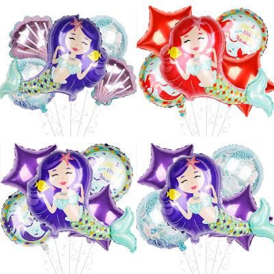 China Party Decoration Litte Mermaid Green Foil Balloon Star Around Party Mermaid Balloons Decor for sale