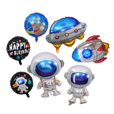 China Promotional Toy Wholesle Cartoon Baby Foil Balloons Set Boy Happy Birthday Party Astronaut Rocket Shape HeliumBalloons for sale