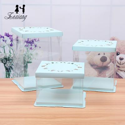 China Handmade Transparent Wedding Xmas Party Birthday Party Cake Box PET Zexwrap High Square Cake Box With Hollow 3D Butterfly - for sale