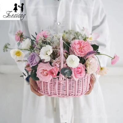 China China Zexiang Basket Grass Woven Rattan Woven Korean Flower Wicker Baskets Containers For Handmade Flowers for sale