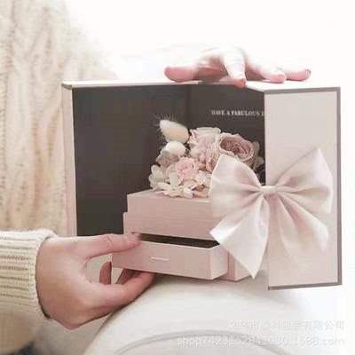 China Waterproof Rose Double Door Eternal Flowers Soap Flowers Support Roses Valentine's Day Companion Gift Flower Box for sale