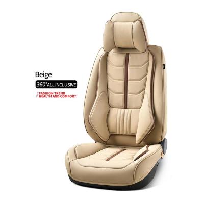 China Custom Universal Sports Car Luxury Beige Leather Seat Cover 5pcs Car Seat Cover Set for sale