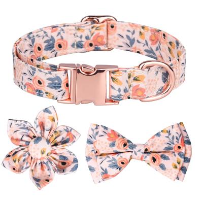 China Sunflower Daisy Printed Pet Collar Cotton Stocked Breathable Dog Collar for sale