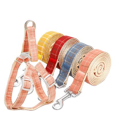 China Custom Factory Fashion Lovely Nylon Lattice Trunk Custom Cotton Rope Cat Collar Pet Harness Dog Back Leash for sale