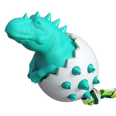 China 2021 New Dinosaur Egg Dog Stuffed Toy Resistant Dog Toothbrush Cotton Chew Stick TPR Cotton Rope Molar Toy for sale