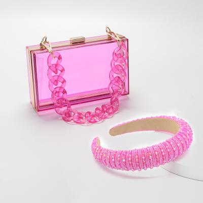 China Fashion Clear Clutch Bag Purses and Matching Handbag Headbands Sets Bling Rhinestone for sale