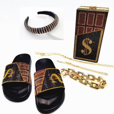 China Fashion Money Slide and Slippers Moneybag Clutch Bling Luxury Purse and Matching Handbag Shoes for sale