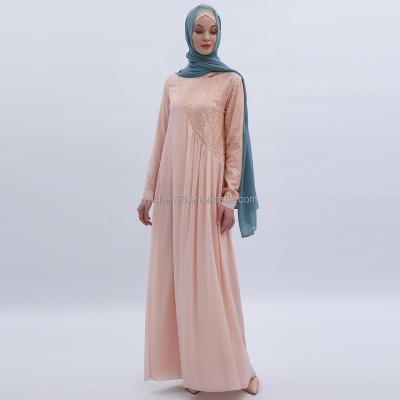 China New Style Polyester Long Sleeve Chiffon Abaya Sequins Matching For Islamic Dress Clothing EID Dress for sale