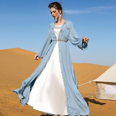 China New Styles Polyester Beautiful Rose Red Long Sleeve Dubai Dancing Queen Evening Dresses Light Purple Open Abaya For Wedding From China for sale