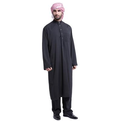 China Polyester Muslim Arab Thobe UAE Kuwait Men Style Kurta Long Set Jubah Daffah Full Sleeves Simple And Classy Men for sale